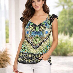 Forbidden Los Angeles Shirt Blouse Womens S Sleeveless Top Multicolor Mosaic Lac
